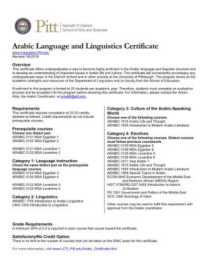 Arabic Language and Linguistics Certificate Revised: 05/2018