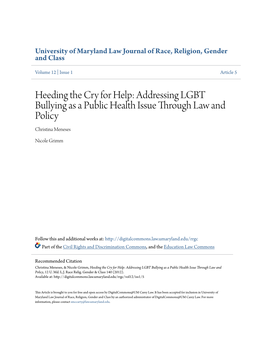 Addressing LGBT Bullying As a Public Health Issue Through Law and Policy Christina Meneses