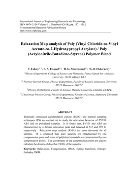 Relaxation Map Analysis of Poly (Vinyl Chloride-Co-Vinyl Acetate-Co-2-Hydroxypropyl Acrylate) / Poly (Acrylonitrile-Butadiene-Styrene) Polymer Blend