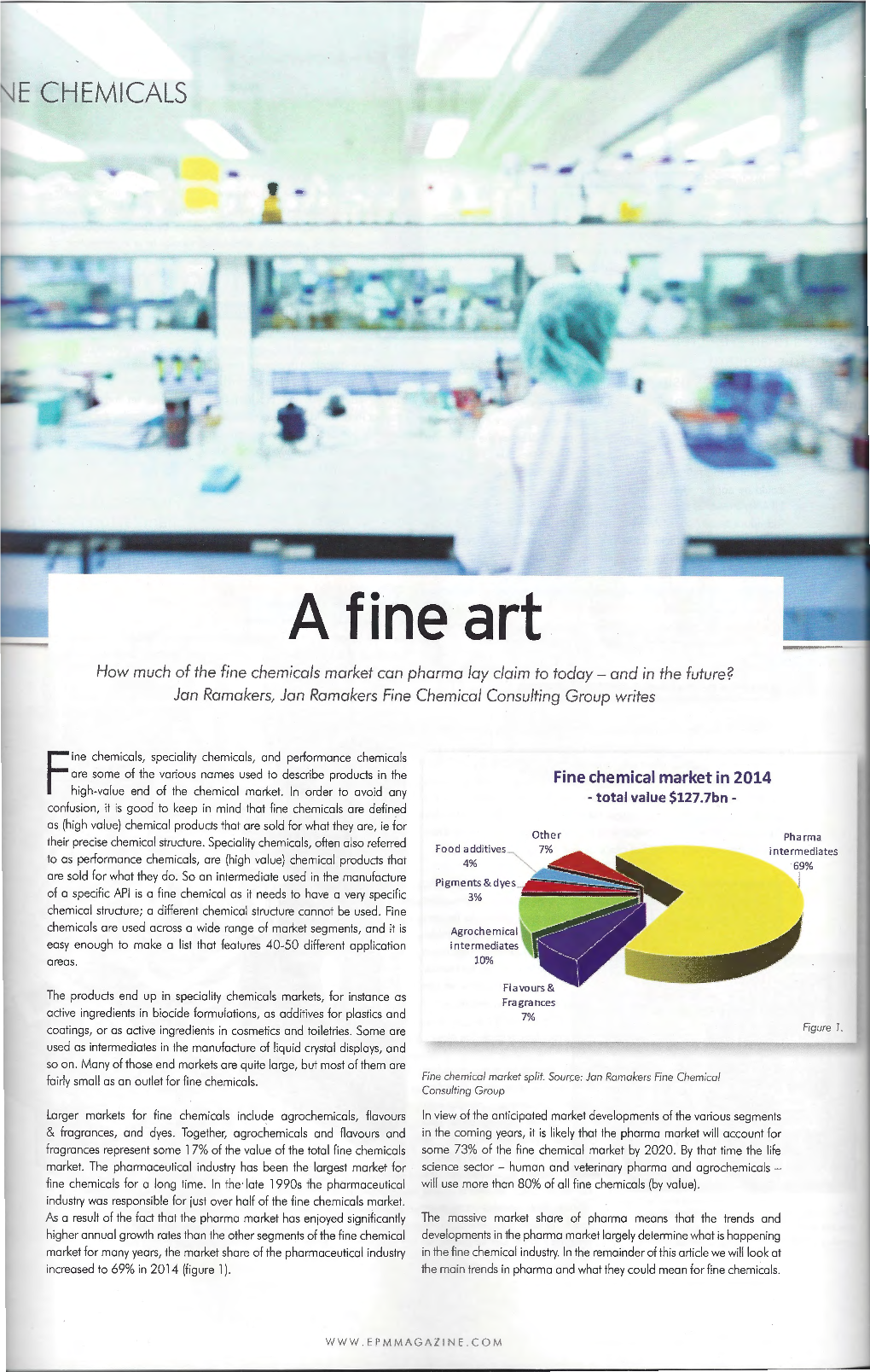 A Fine Art How Much of the Fin E Chemicals Market Can Pharma Lay Claim to Today- and in the Future? Jan Ramakers, Jan Ramakers Fine Chemical Consulting Group Writes