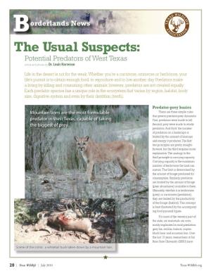 The Usual Suspects: Potential Predators of West Texas Article and Photos by Dr