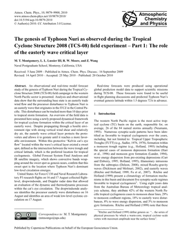 The Genesis of Typhoon Nuri As Observed During the Tropical Cyclone Structure 2008 (TCS-08) ﬁeld Experiment – Part 1: the Role of the Easterly Wave Critical Layer