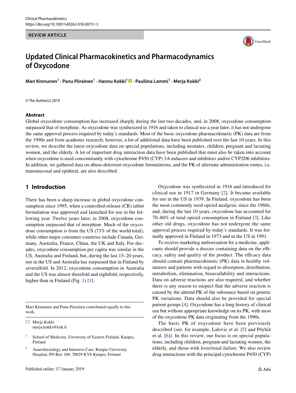 Updated Clinical Pharmacokinetics and Pharmacodynamics of Oxycodone