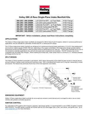 Holley GM LS Race Single-Plane Intake Manifold Kits