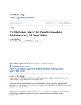 The Relationships Between Job Characteristics and Job Satisfaction Among Call Center Workers