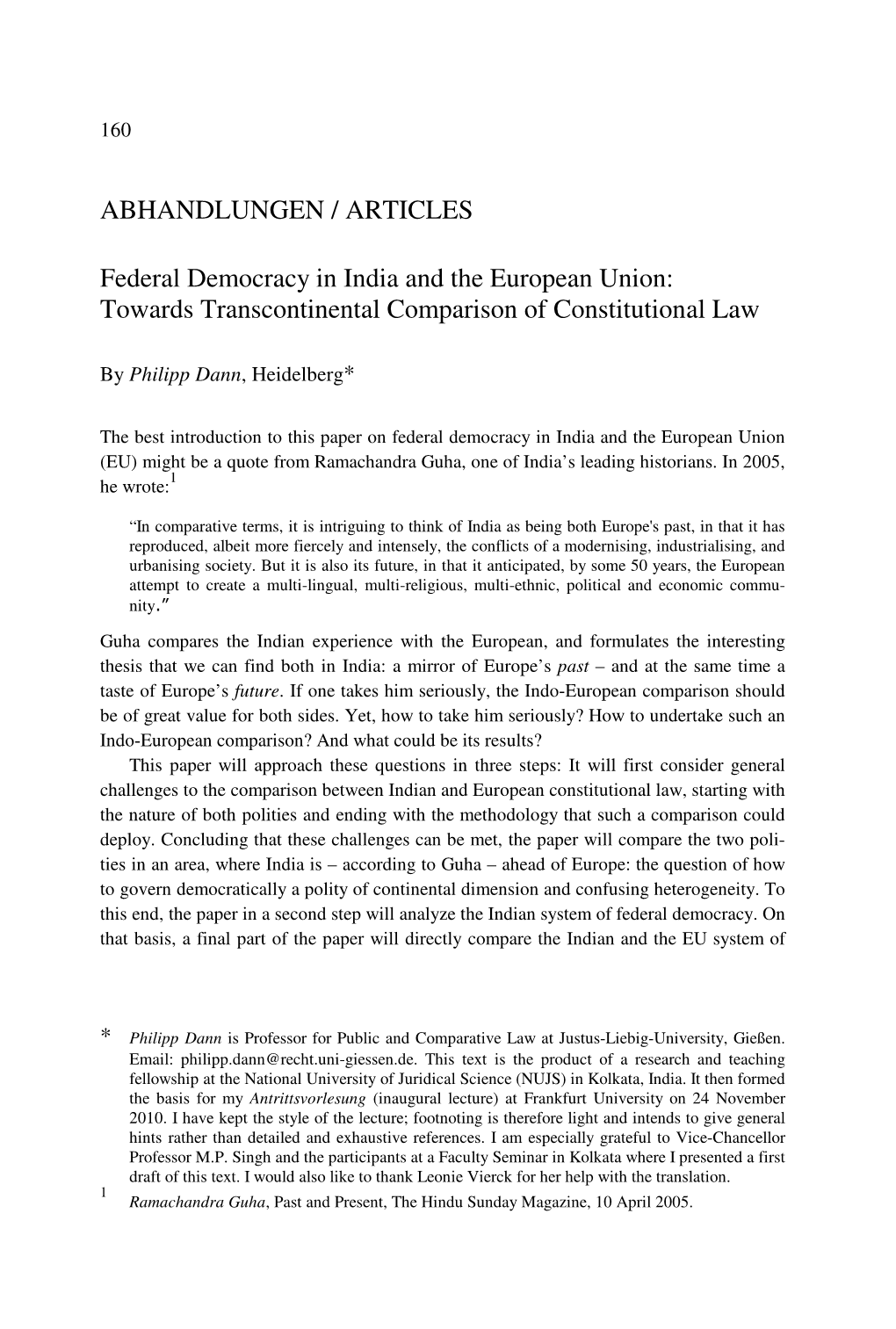 Federal Democracy in India and the European Union: Towards Transcontinental Comparison of Constitutional Law