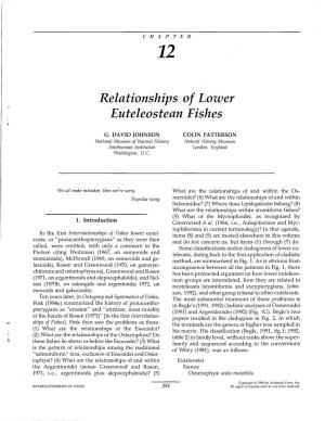 Relationships of Lower Euteleostean Fishes