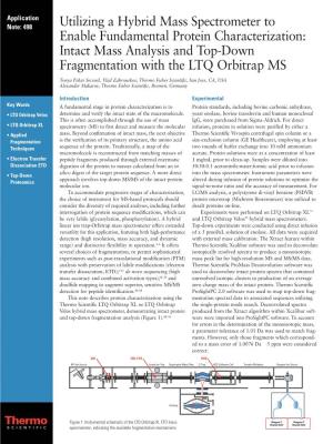 Utilizing a Hybrid Mass Spectrometer to Enable Fundamental Protein Characterization: Intact Mass Analysis and Top-Down Fragmentation with the LTQ Orbitrap MS