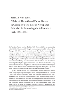 “Make of Them Grand Parks, Owned in Common”: the Role of Newspaper Editorials in Promoting the Adirondack Park, 1864–1894