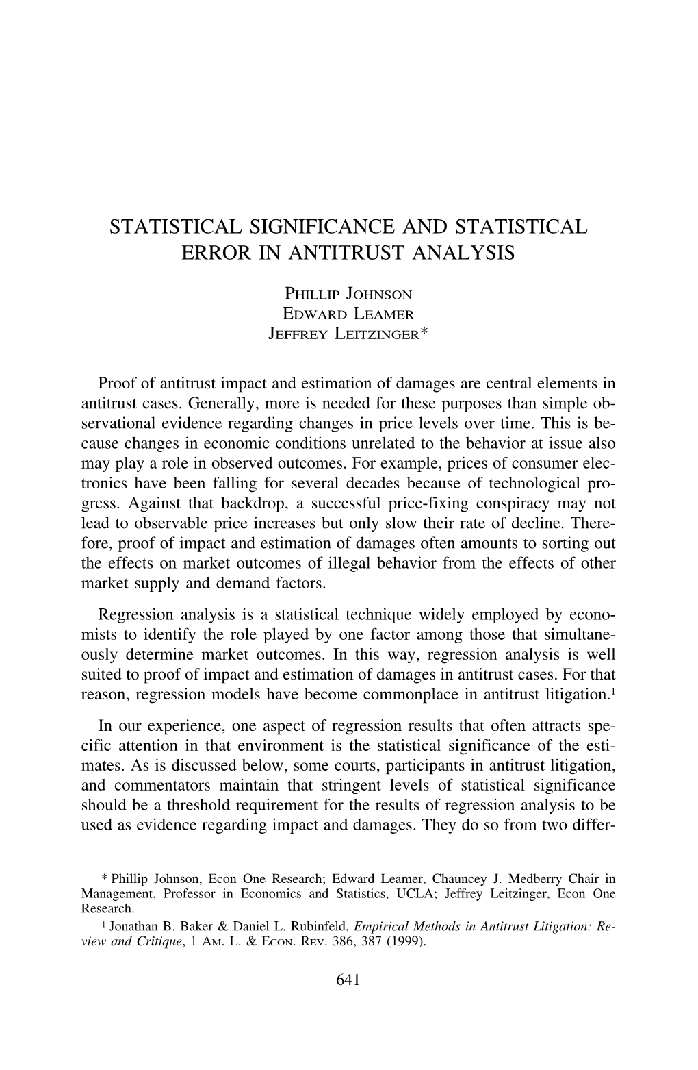 Statistical Significance and Statistical Error in Antitrust Analysis