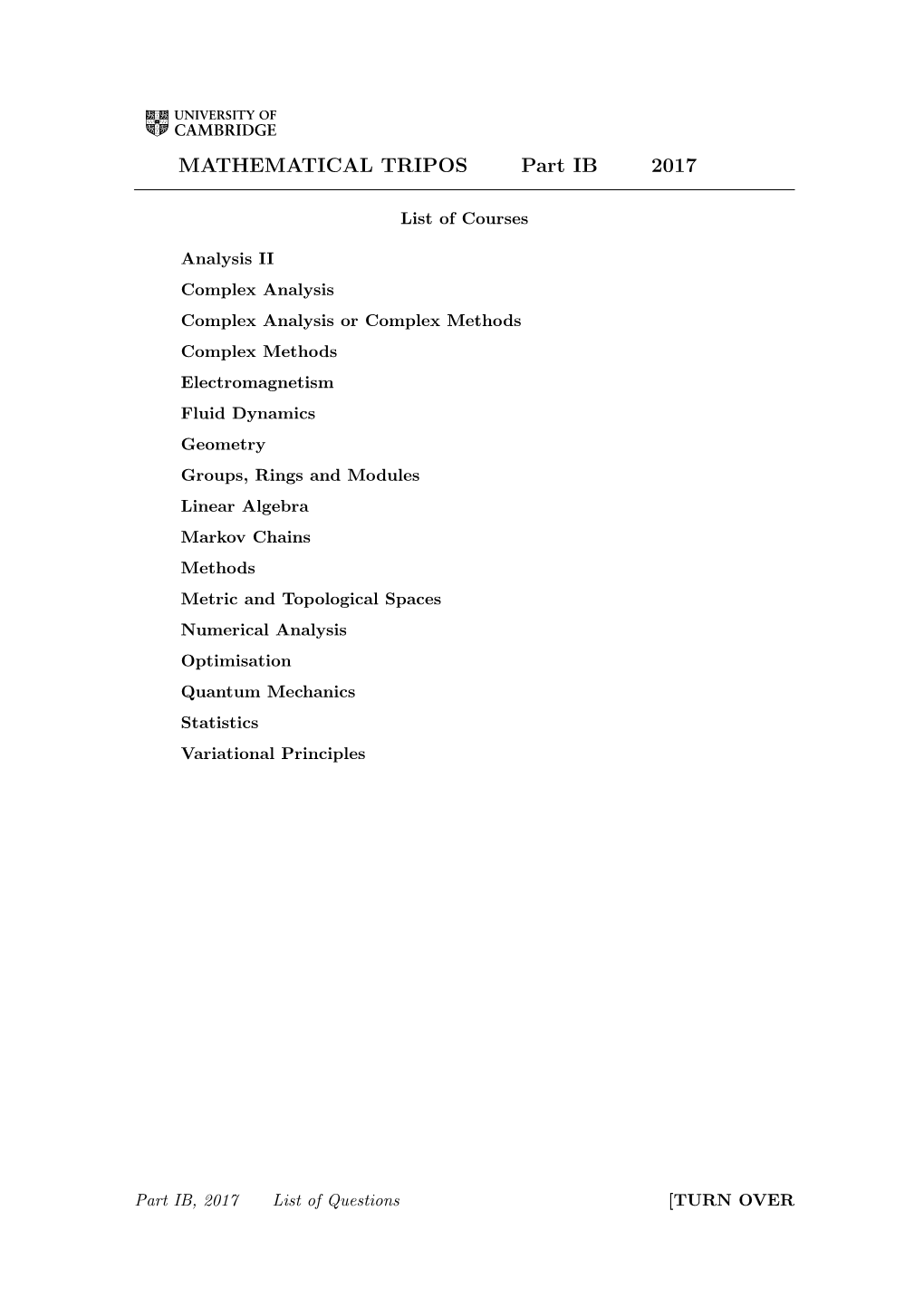 MATHEMATICAL TRIPOS Part IB 2017