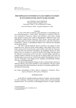 Phytophagous Entomofauna Occurring on Onion Plantations in Poland in Years 1919-2007