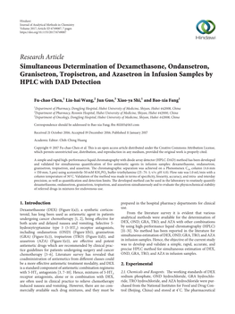 Simultaneous Determination of Dexamethasone, Ondansetron, Granisetron, Tropisetron, and Azasetron in Infusion Samples by HPLC with DAD Detection