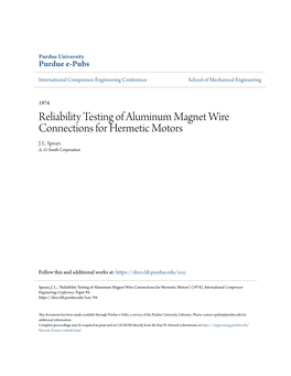 Reliability Testing of Aluminum Magnet Wire Connections for Hermetic Motors J