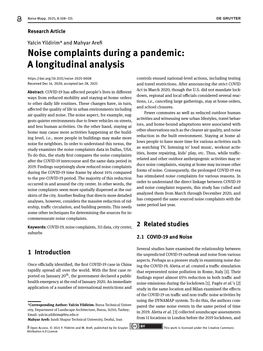 Noise Complaints During a Pandemic: a Longitudinal Analysis