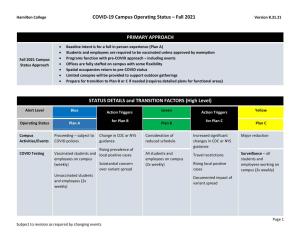COVID-19 Campus Operating Status Grid – Fall 2021 PRIMARY APPROACH STATUS DETAILS and TRANSITION FACTORS (High Level)