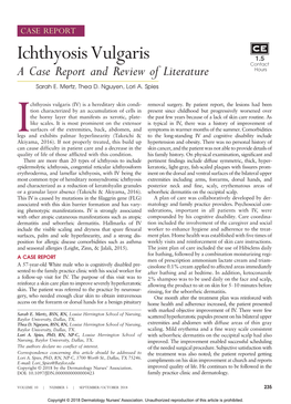 Ichthyosis Vulgaris a Case Report and Review of Literature Sarah E