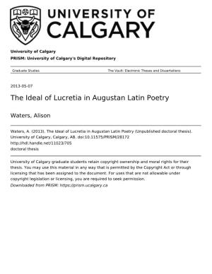 The Ideal of Lucretia in Augustan Latin Poetry