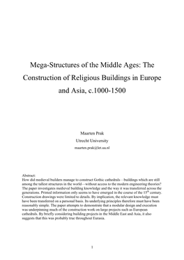 Mega-Structures of the Middle Ages: the Construction of Religious Buildings in Europe and Asia, C.1000-1500