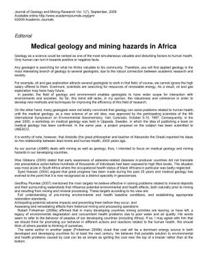Medical Geology and Mining Hazards in Africa