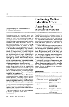 Continuing Medical Education Article Anaesthesia for Phaeochromocytoma