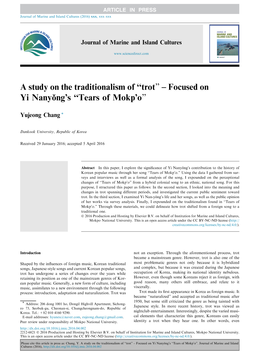 A Study on the Traditionalism of В€Œtrotв€• В€“ Focused on Yi Nanyз'ngв€™S В€Œtears of Mokpв€™Oв