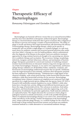 Therapeutic Efficacy of Bacteriophages Ramasamy Palaniappan and Govindan Dayanithi