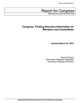 Congress: Finding Directory Information on Members and Committees