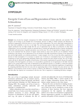 Energetic Costs of Loss and Regeneration of Arms in Stellate Echinoderms John M