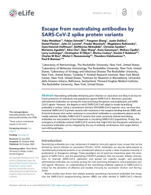 Escape from Neutralizing Antibodies by SARS-Cov-2 Spike Protein Variants