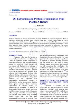 Oil Extraction and Perfume Formulation from Plants: a Review