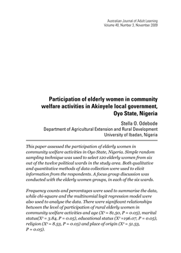 Participation of Elderly Women in Community Welfare Activities in the Major Contributions in Communities (Odebode & Oladeji 2001)