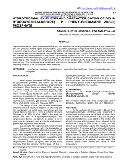 (4- Hydroxybenzaldehyde) - P - Phenylenediamine Zinc(Ii) Phosphate