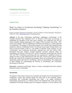 Evolutionary Psychology – 2007