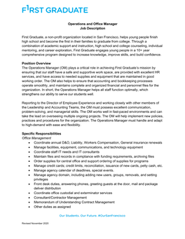 Operations and Office Manager Job Description First Graduate, a Non