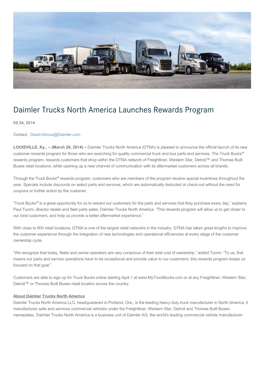 Daimler Truck North America Launche Reward Program