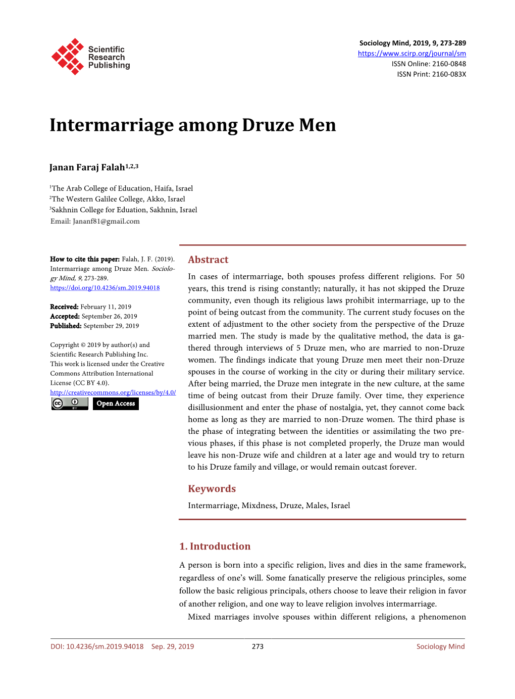 Intermarriage Among Druze Men