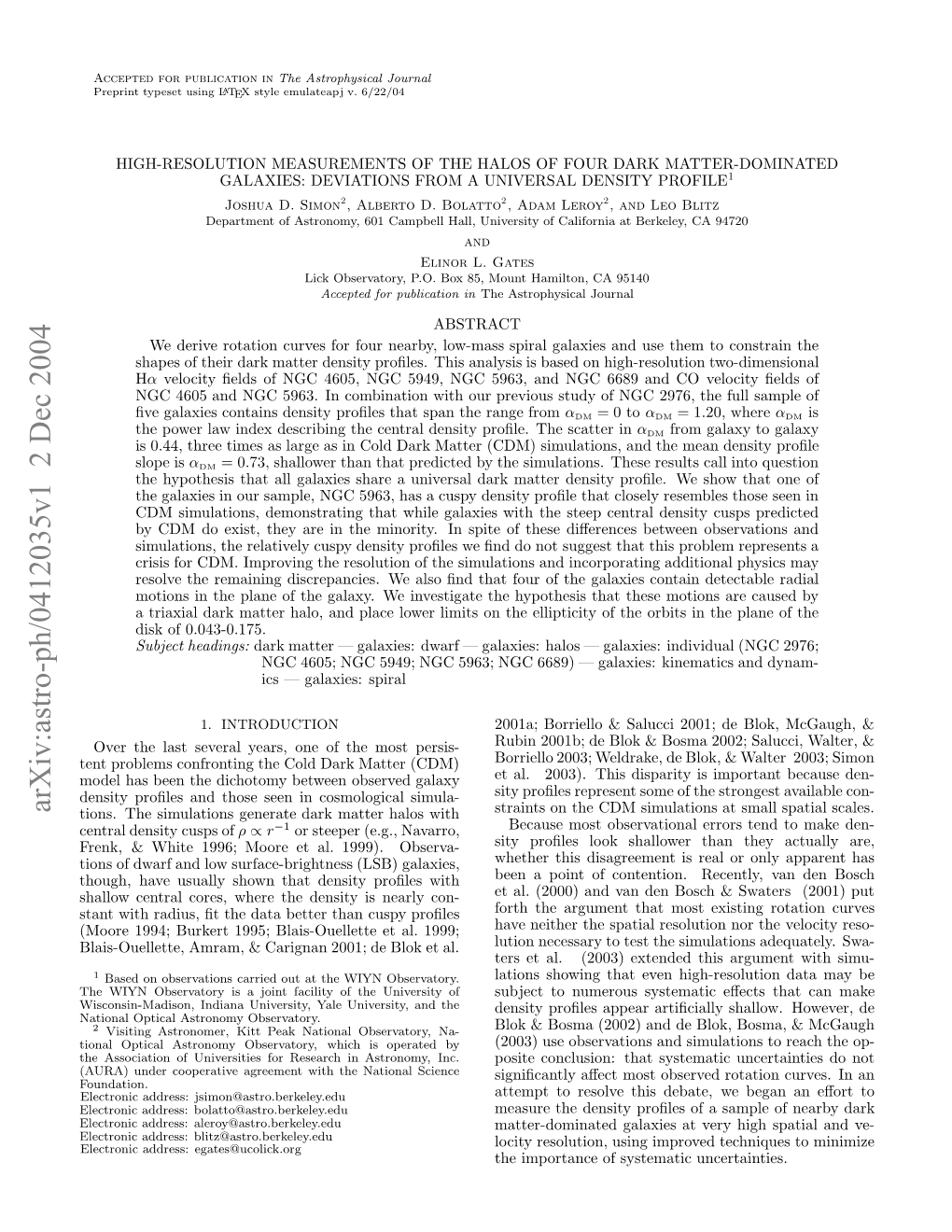 High-Resolution Measurements of the Halos of Four Dark Matter