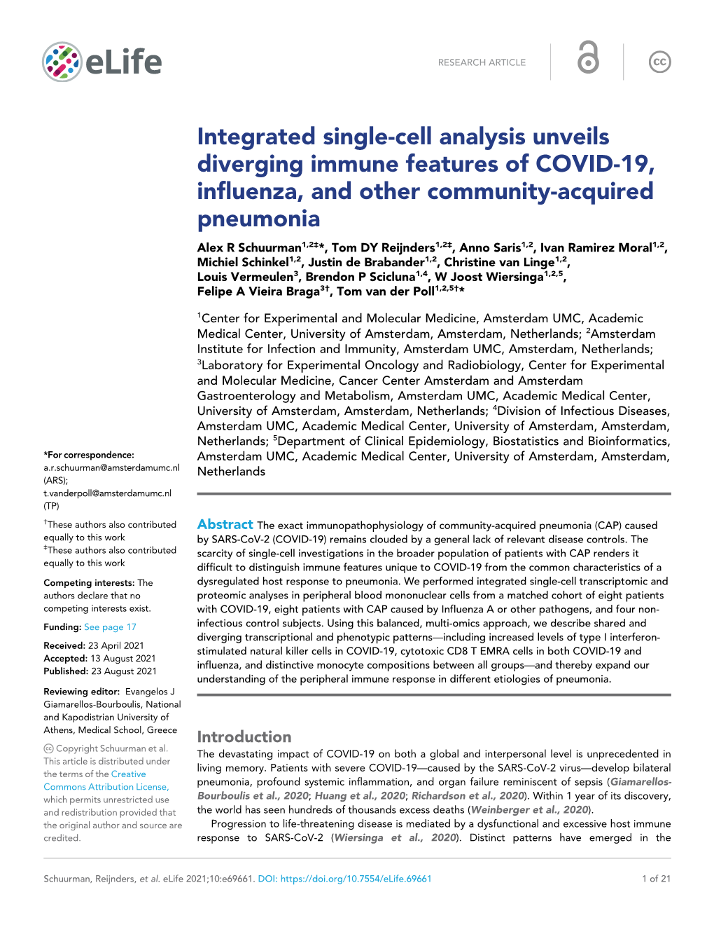Integrated Single-Cell Analysis Unveils Diverging Immune Features Of