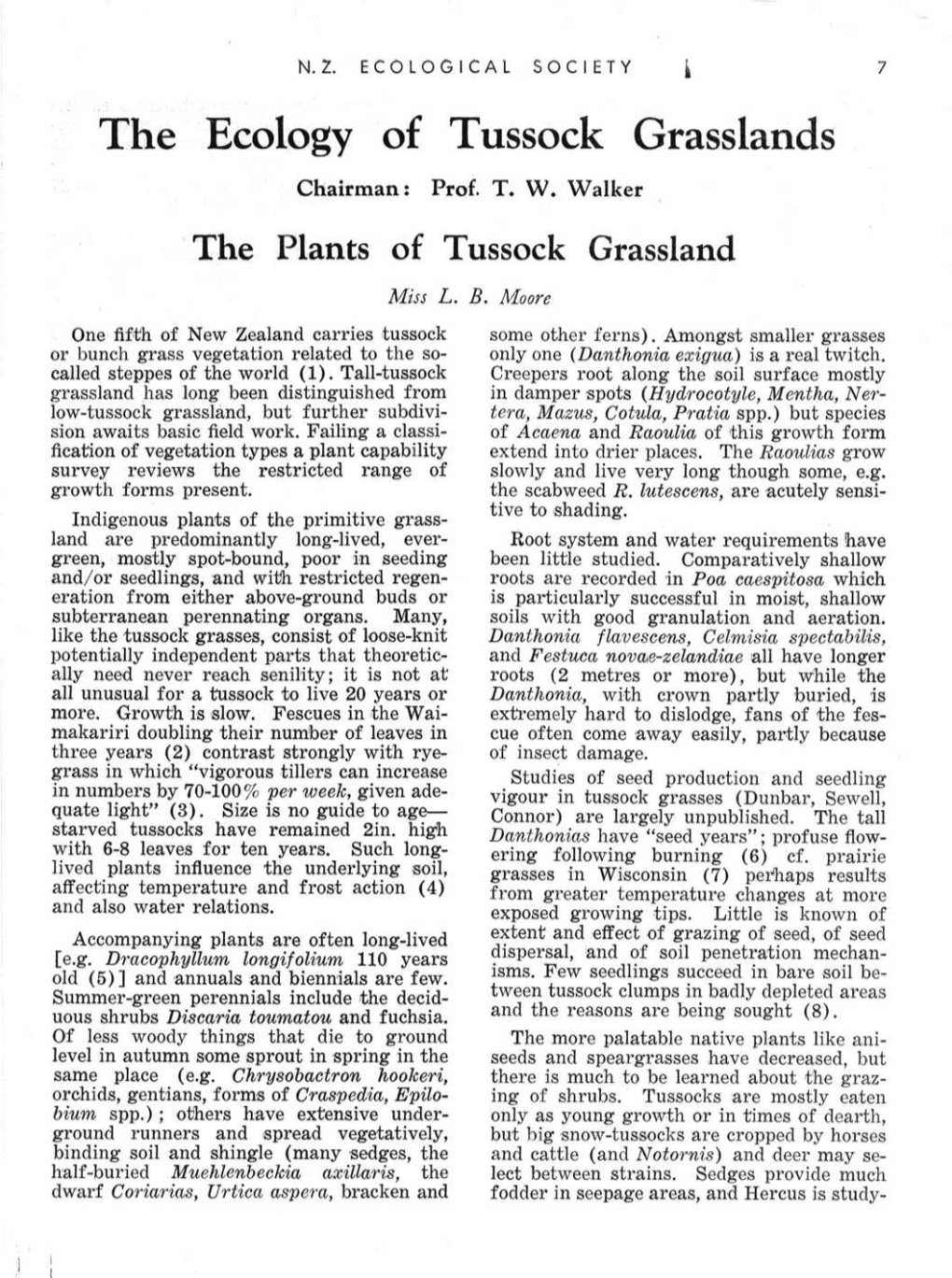 The Ecology of Tussock Grasslands