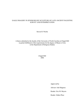 Eagle Imagery in Jewish Relief Sculpture of Late Ancient Palestine: Survey and Interpretation