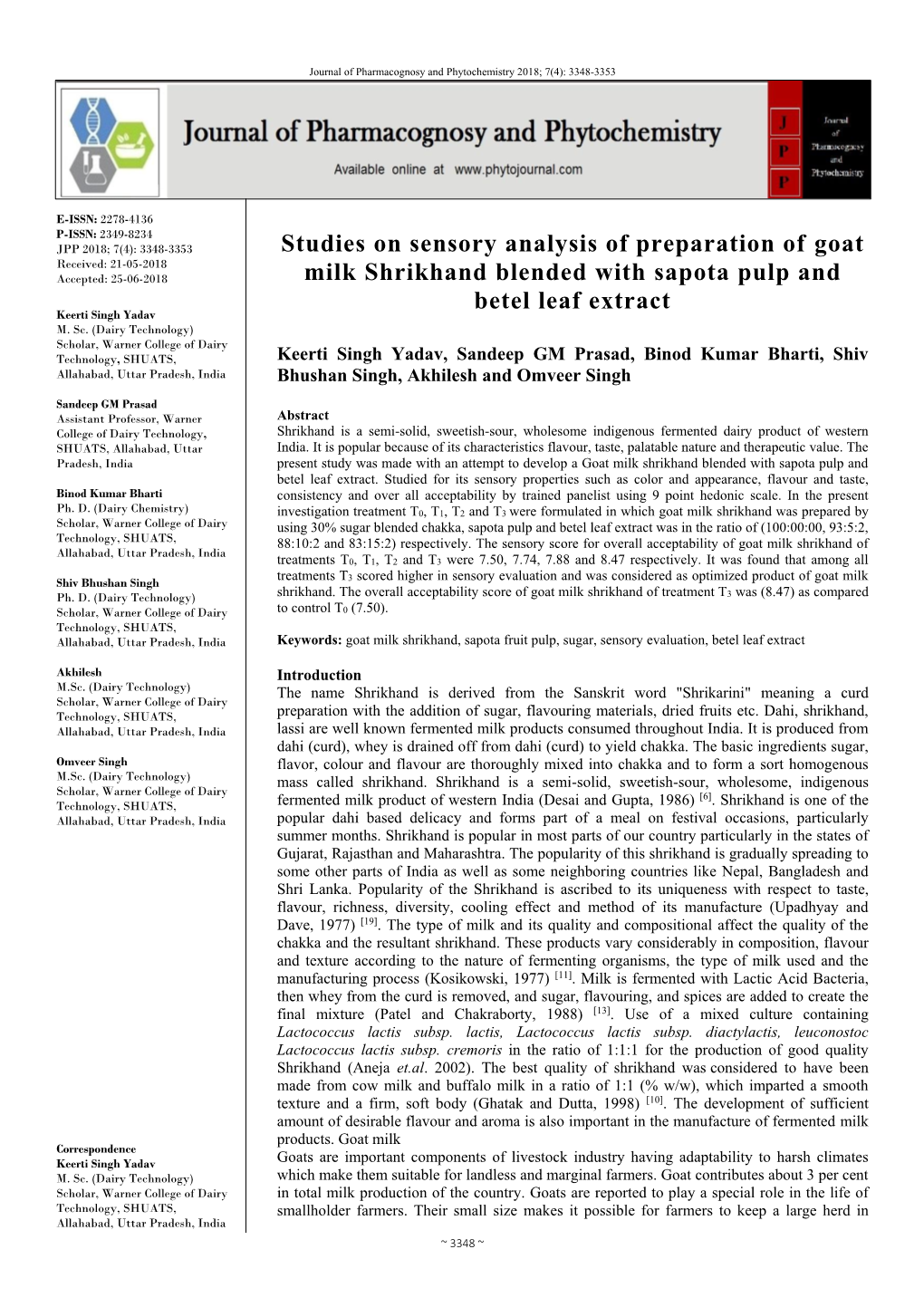 Studies on Sensory Analysis of Preparation of Goat Milk Shrikhand