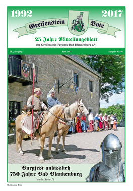 Burgfest Anlässlich 750 Jahre Bad Blankenburg Siehe Seite 11
