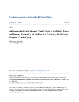 A Comparative Examination of Private Equity in the United States and Europe: Accounting for the Past and Predicting the Future of European Private Equity