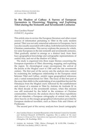 In the Shadow of Cathay: a Survey of European Encounters in Discerning, Mapping, and Exploring Tibet During the Sixteenth and Seventeenth Centuries