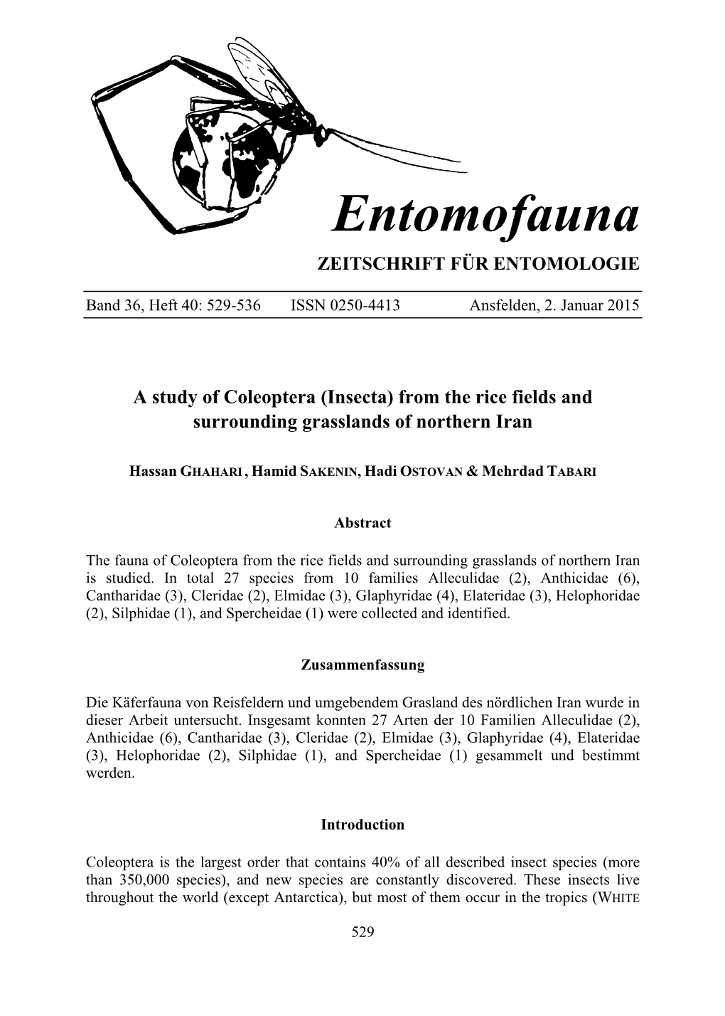 Entomofauna ZEITSCHRIFT FÜR ENTOMOLOGIE