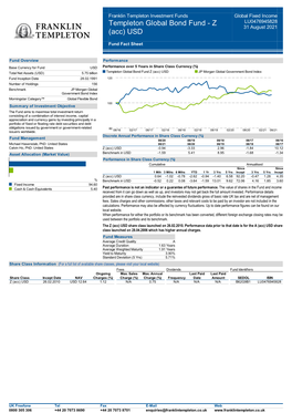 Templeton Global Bond Fund - Z LU0476945828 31 August 2021 (Acc) USD