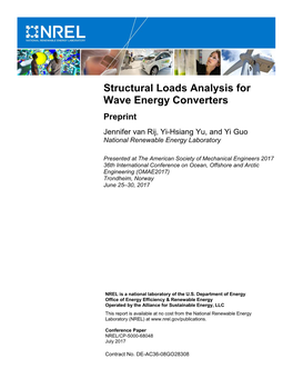 Structural Loads Analysis for Wave Energy Converters Preprint Jennifer Van Rij, Yi-Hsiang Yu, and Yi Guo National Renewable Energy Laboratory