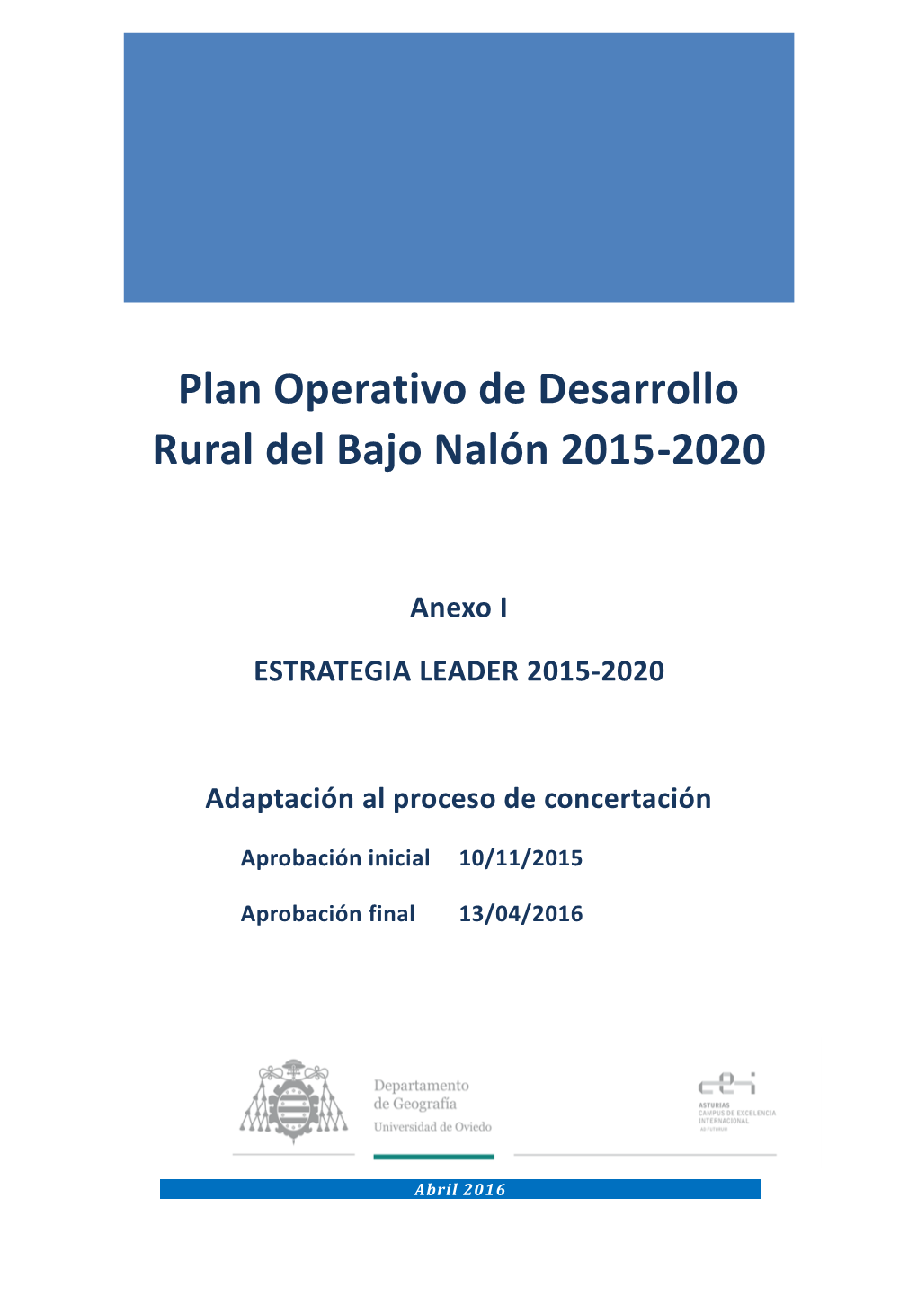 Plan Operativo De Desarrollo Rural Del Bajo Nalón 2015-2020