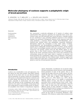 Molecular Phylogeny of Cuckoos Supports a Polyphyletic Origin of Brood Parasitism